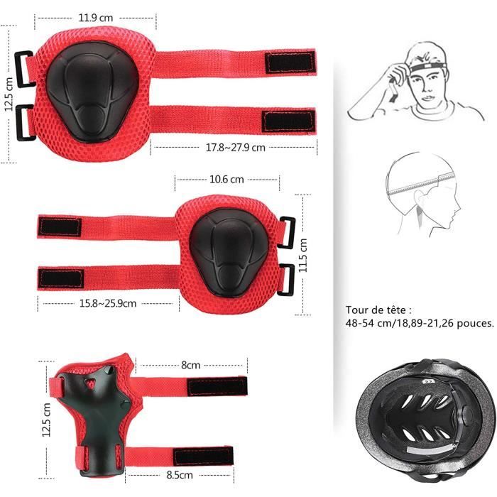 Protections Roller Skate Équipement Protection Enfants Crazy Safety - Genouillères/Coudières/Poignets - Rouge Taille S Protection Roller Enfant 10 Ans