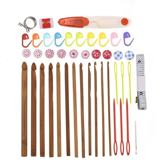 8 Pcs Doux Poignée en aluminium Crochet Hook Knitting Knit Needle Weave fil Set