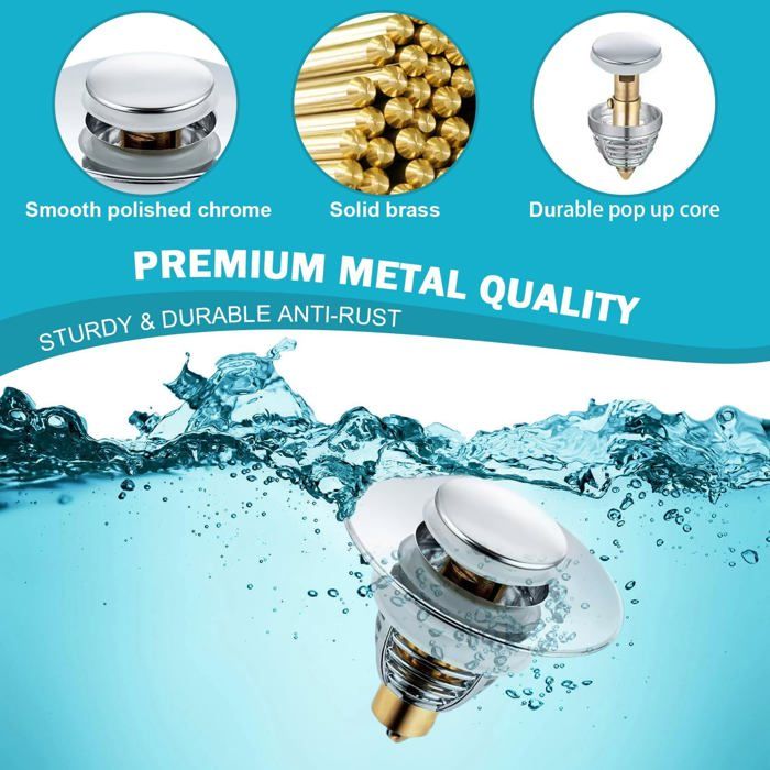 EsGo Bouchon Lavabo Universel 40 Mm – Chromé Laiton – Anti-Cheveux & Stable – Pour Lavabo & Bidet