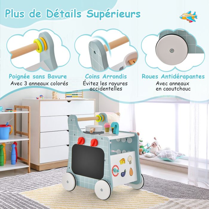 COSTWAY Trotteur Bébé 8 En 1 Thème Océan - Chariot De Marche Avec Miroir, Perles, Tambour Et Blocs Pour 12 Mois+