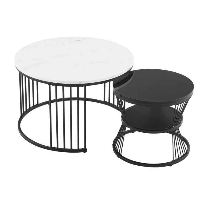 Ensemble 2 Tables Basses Gigognes Noir - 40x40x48 Cm Et 35x35x35 Cm - Bois D'Ingénierie Et Métal Robuste