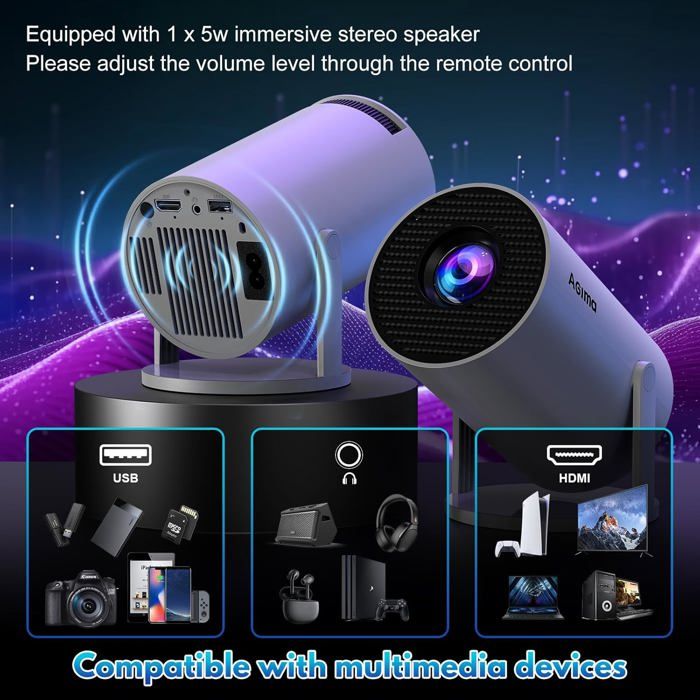 [App Intégrée] Mini Vidéoprojecteur 1080P 4K Supporte Mini Projecteur ...