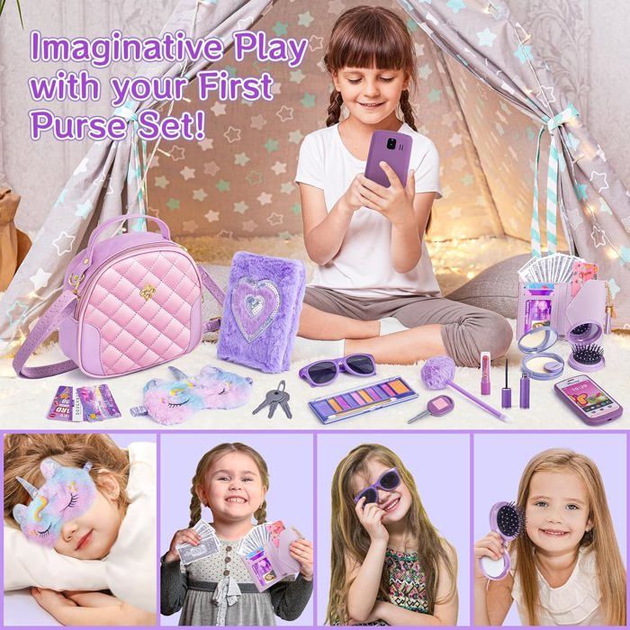 Sac à Main Jouet Pour Petites Filles – Coffret Maquillage Princesse Avec Accessoires – Jeu De Rôle éducatif Pour Enfants De 3 à 6 Ans
