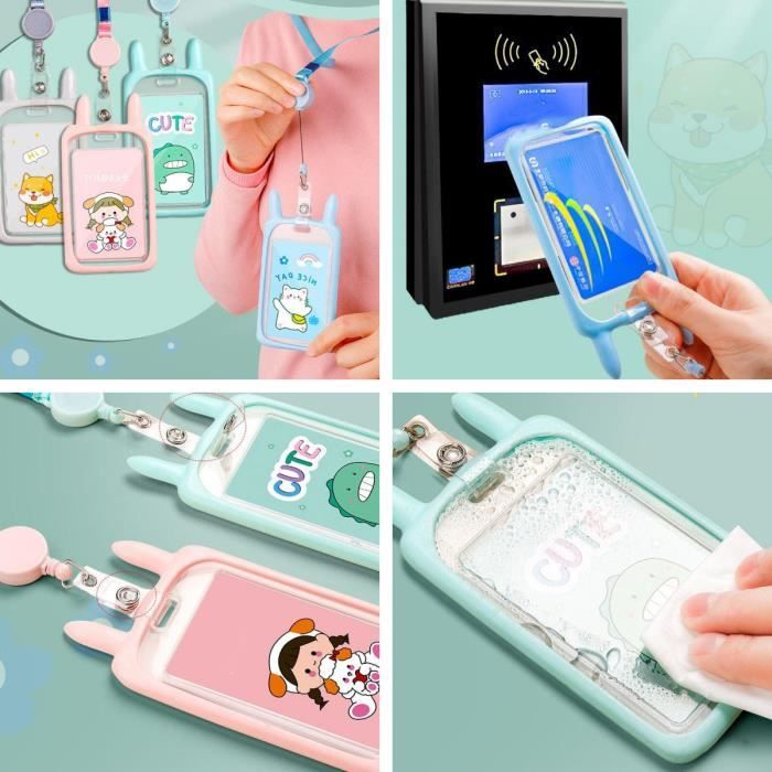 Lot De 2 Porte-badges Plastique Dur Avec Cordon - Porte-cartes Transparent, Fente Pouce, Cordon Amovible