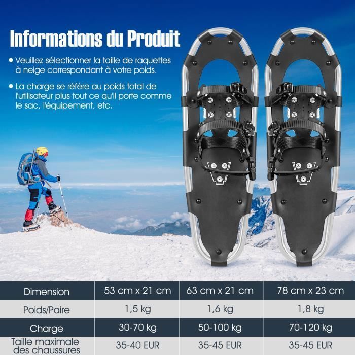 COSTWAY Raquettes à Neige 21'' avec Bâtons de Ski Rétractables,Sac