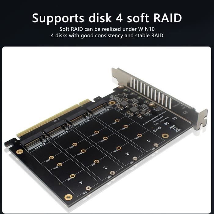 Fdit adaptateur SSD M.2 Adaptateur M.2 PCIE PCIe 4.0X16 à 4 ports