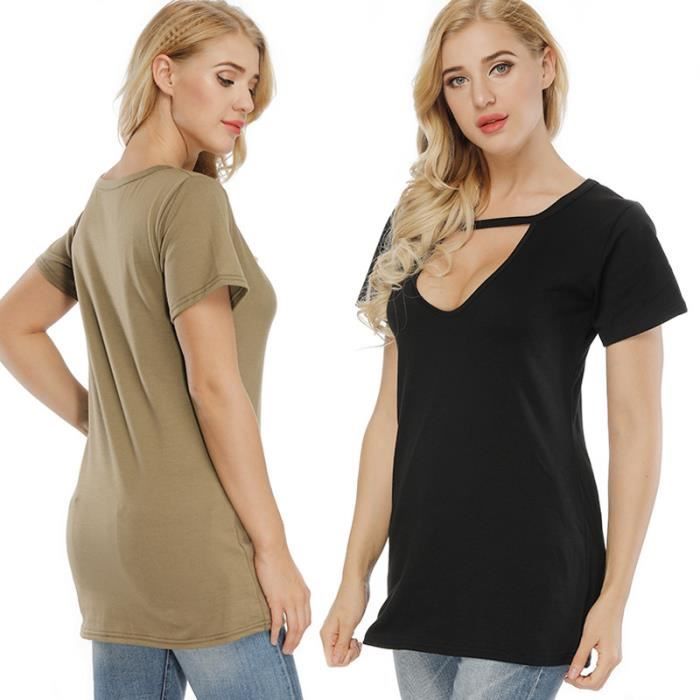 T shirt col large femme sales