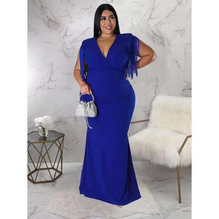 Robe de soir e l gante pour femme grande taille sexy col en V