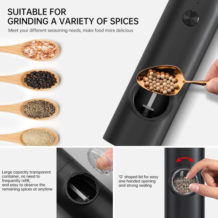 Ensemble Moulins à Sel Et Poivre Électriques Rechargeables - Salière Et Poivrière Automatique Avec Base USB, Réglage Grossièreté, 110ml, Acier Inoxydable