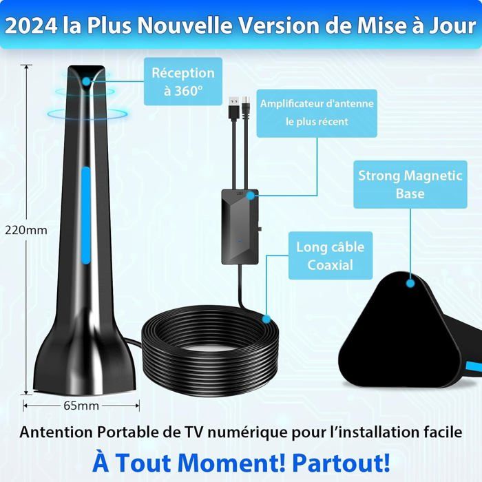 Antenne intérieure amplifiée Accsup Noir - Antenne TV / TNT - Achat