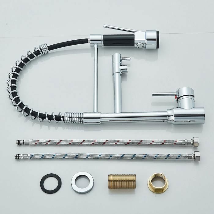 Mitigeur De Cuisine Avec Douchette – Bec Rotatif 360° – 2 Fonctions – Inox Brossé