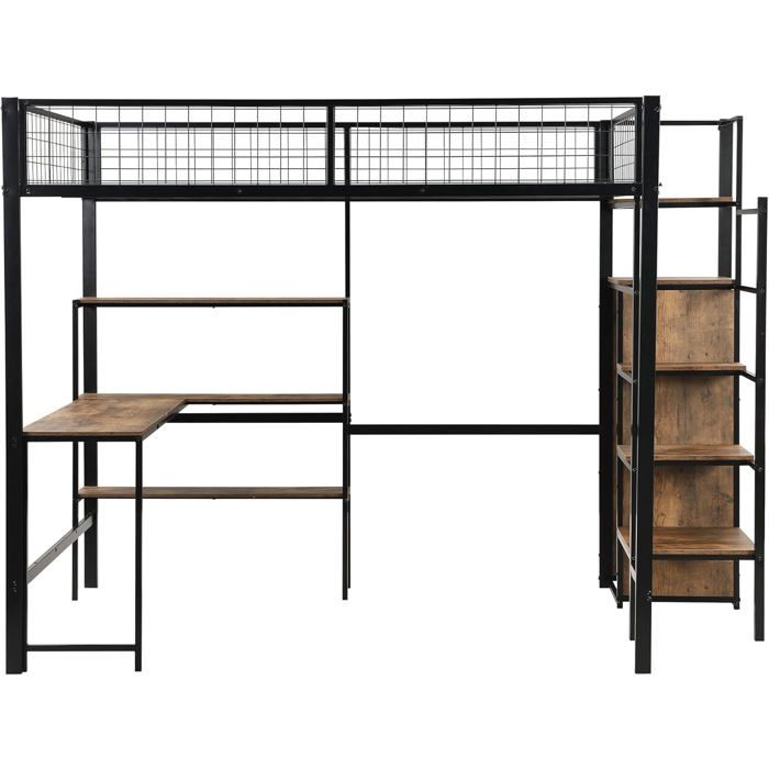 Lit mezzanine pour enfant - 140 x 200 cm - avec Leds + bureau + armoire + rangements Lit mezzanine pour enfant - 140 x 200 cm - avec Leds + bureau + armoire + rangements