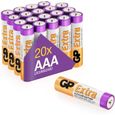 Piles AAA - Lot de 20 Piles | GP Extra | Batteries Alcalines AAA LR3 1,5v|Longue durée, très puissantes, utilisation quotidienne-0