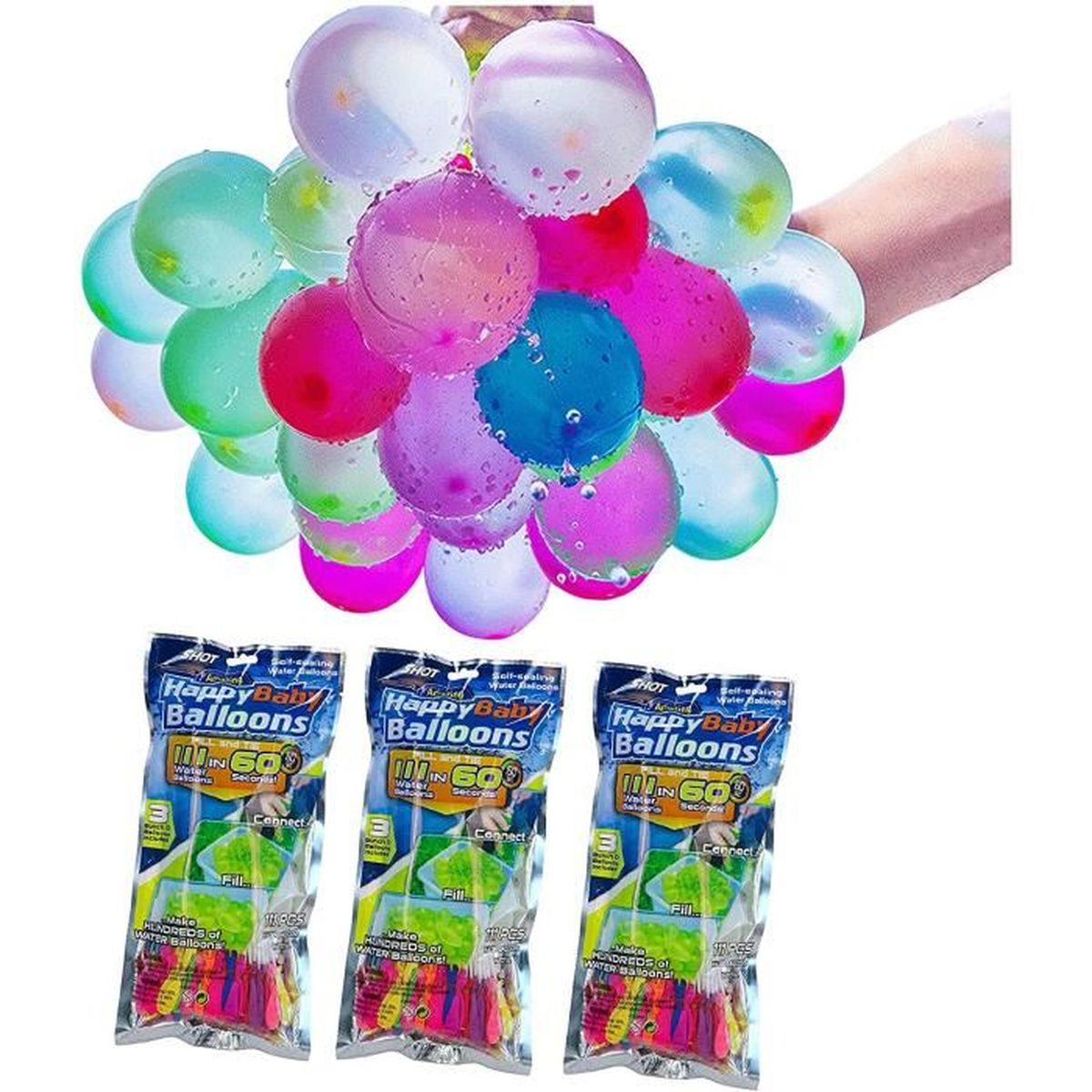 333PCS Bombe a Eau Ballon, Bombes à Eau en Grappe Biodegradable, Auto