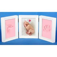 BLANC + ROSE cadre de photo en bois +  pâte à modeler tampon main pied de bébé Footprint  DIY empreinte de main empreinte de pas