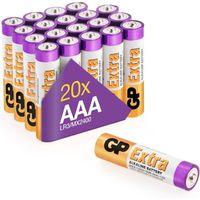 Piles AAA - Lot de 20 Piles | GP Extra | Batteries Alcalines AAA LR3 1,5v|Longue durée, très puissantes, utilisation quotidienne