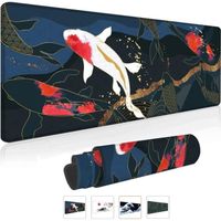 Tapis de Souris de Jeu XXL 800 x 300 mm Japon Art Koi et Noir Grand Tapis de Souris Bords Cousus Imperméable Antidérapant