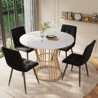 Ensemble Table à Manger 5 Pièces - Table Ronde 100 Cm Marbre Blanc, Chaises Velours Gris - Moderne - 9