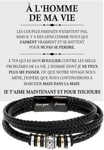 BRACELET - GOURMETTE Bracelet Pour Homme En Cuir Tressé Avec Acier Inox