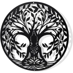 Dekadron Décoration murale en métal Arbre de vie Décoration murale en métal Yin Yang 30W x 30H / 75x75 cm noir