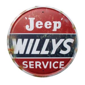OBJET DÉCORATION MURALE plaque decorative jeep willys service 30cm tole a l'aspect vieillit