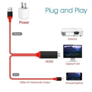 Câble hdmi pour iphone i - pad i - pod à tv moniteur projecteur, câble  d'adaptateur vidéo hdmi numérique 2m 1080p, compatible[A280] - Cdiscount TV  Son Photo