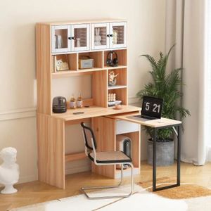 BUREAU  Table d'ordinateur, bureau étagère, bureau armoire, table de travail bureau armoire blanc naturel 180 cm