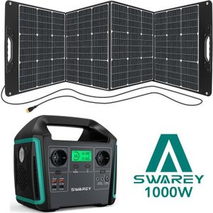 BATTERIE INFORMATIQUE SWAREY Générateur Solaire Portable 1000W(1500W Pic) avec Panneau solaire 200W Haute Puissance Groupe Electrogène 220V
