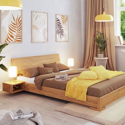 Chambre Teinte Merisier – Lit 140x190 + 2 Chevets + Commode – Style Contemporain