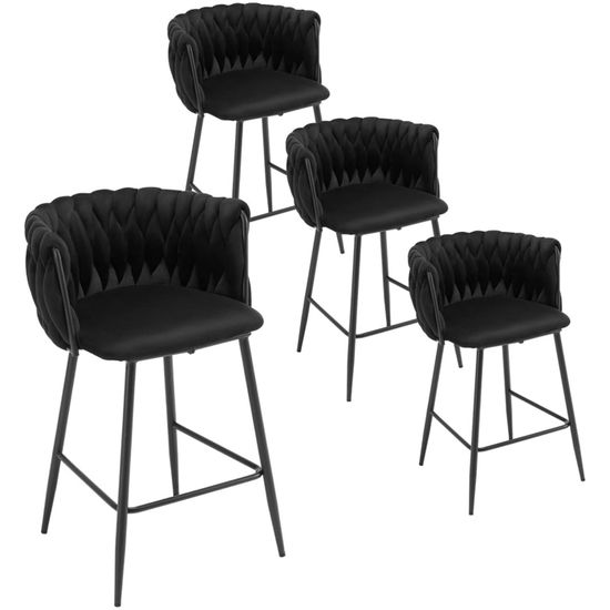Tabouret De Bar EUGAD Avec Dossier - Velours Et Métal - Noir - Hauteur 98cm - Portée 120kg
