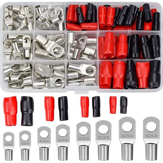 Kit 120 Cosses Électriques à Sertir Thermorétractables Jaunes - Pour Fils 12-10 AWG, #10, 1/4, 5/16, 3/8