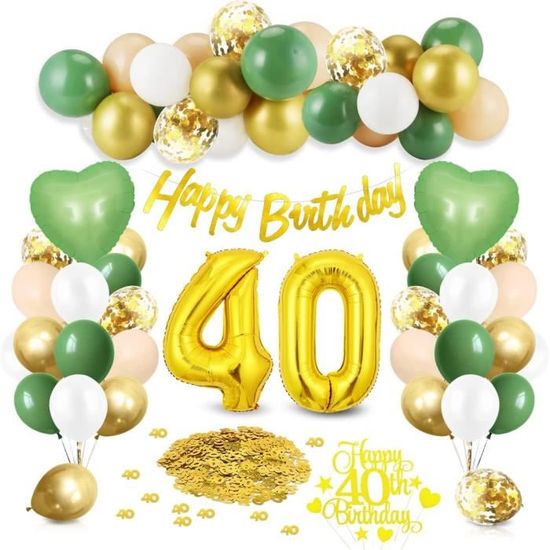 Decoration Anniversaire 40 Ans Homme Femme, Vert Et Or Ballon 40 Ans, Banderole Joyeux