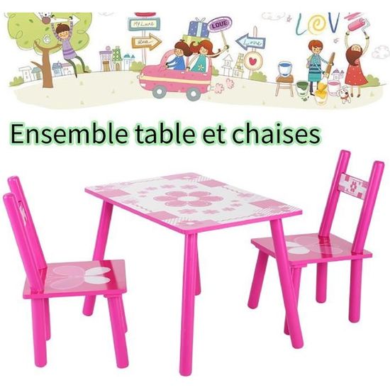 1 Table et 2 Chaises Enfant en Bois - Ensemble Table et 2 Chaises pour enfants à manger, jouer à des jeux