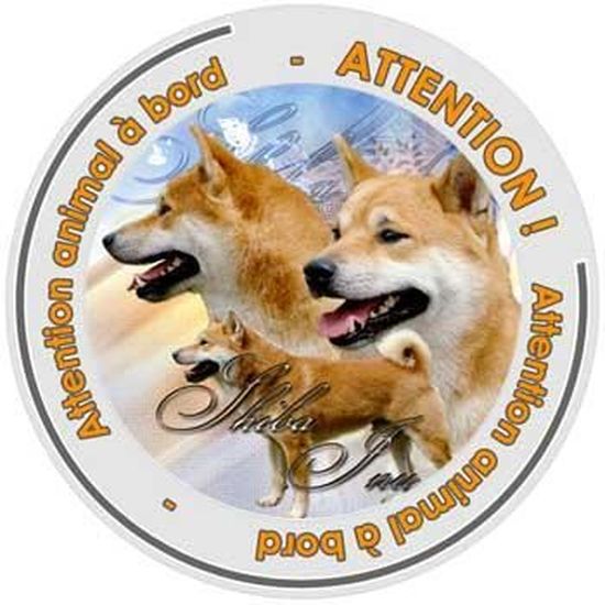 Panneau autocollant Attention au Chien Shiba Inu, résiste pluie soleil gel