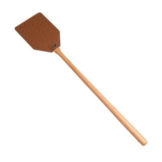Lot De 2 Tapettes à Mouches En Cuir - Longueur 49,5 Cm, Manche En Bois, Pour Intérieur Et Extérieur (noir Et Marron)
