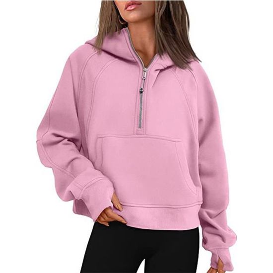 Pull Femme Manches Longues Demi-Zip Rose Rose Cdiscount - Main Image