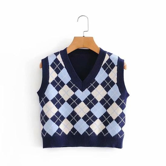 Cachemire Pull Sans Manche Motif Losange Argyle Pull Gilet Femme