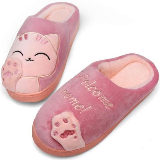Pantoufles Chat Mignon Pour Femme - Chaussons Fourrés Antidérapants - Design Dessin Animé, Confort Hiver