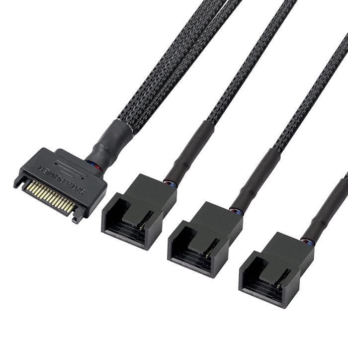 3,5 à 9,5 cm 15 broches mâle SATA vers 3 broches ou 4 broches pour boîtier d'ordinateur PC GELRHONR Câble adaptateur répartiteur SATA 15 broches vers 3 ventilateurs - 3 m 