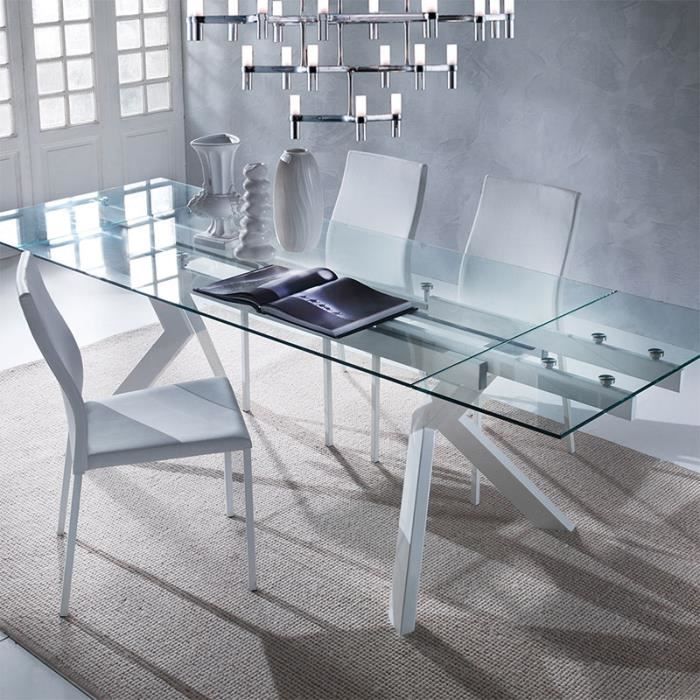 Table en verre extensible taupe design AURELIA Blanc