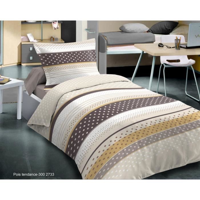 Parure de draps 3 pièces Pois Tendance Choco pour lit 90 x 190 cm 100% coton - 57 fils-cm²