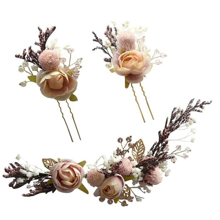 3 pièces chapeaux de mariée fil fleur séchée décoratif élégant rétro bâtons de cheveux pour banquet fête BROSSE MANUELLE - PEIGNE