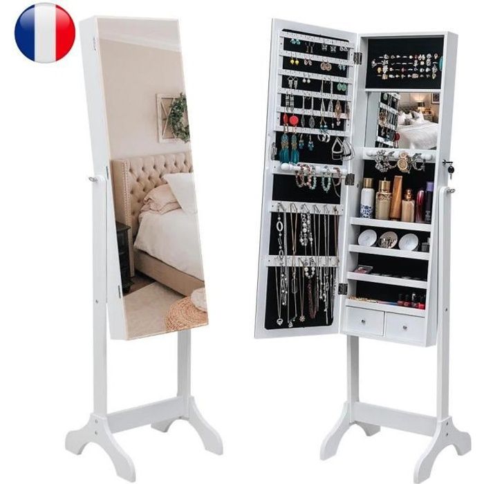 Armoire à Bijoux,Armoire de toilette sur pied,armoire à bijoux sur pied,Armoire à miroir de rangement pour bijoux Étagère 4 couches