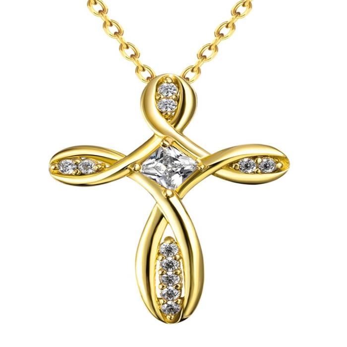 JewelleryClub Collier Avec Pendentif Collier Croix 18K Plaqué Or Cristal Swarovski Elements pour les Femmes