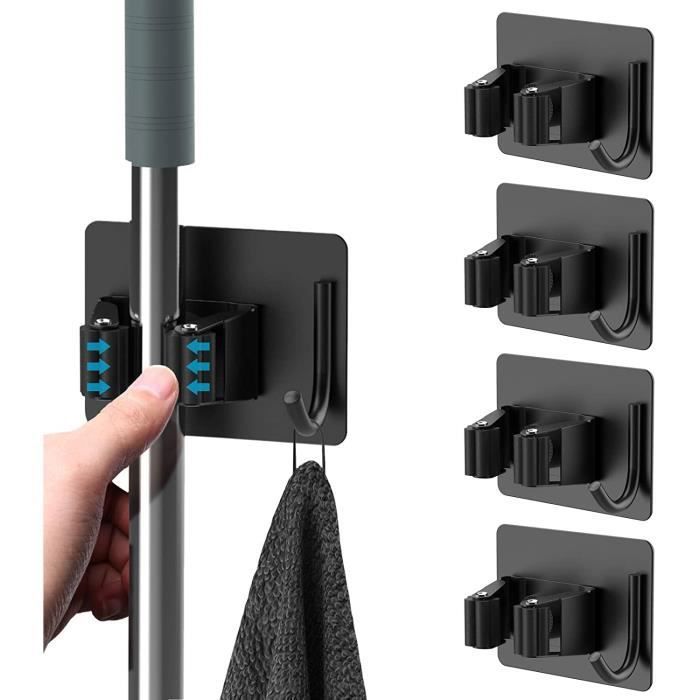 4 Pièces Porte Balai, Auto Adhésif Accroche Balai Mural sans Perçage, Mop Support avec Crochets pour Cuisine Salle de Bain Jardin No