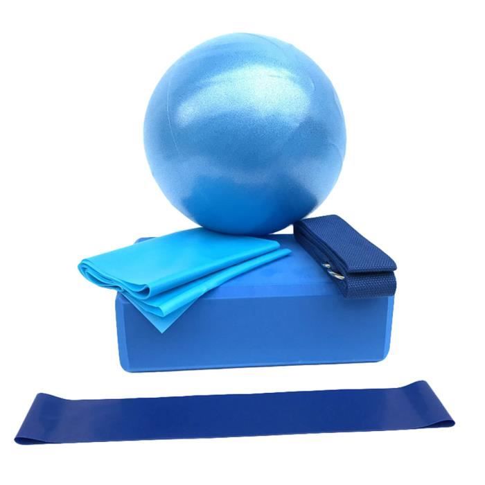 5pcs Kit de Yoga Ballon de Exercices + Bloc de Yoga + Etirement Sangle + Ceinture de Yoga + Bande de Résistance - Bleu