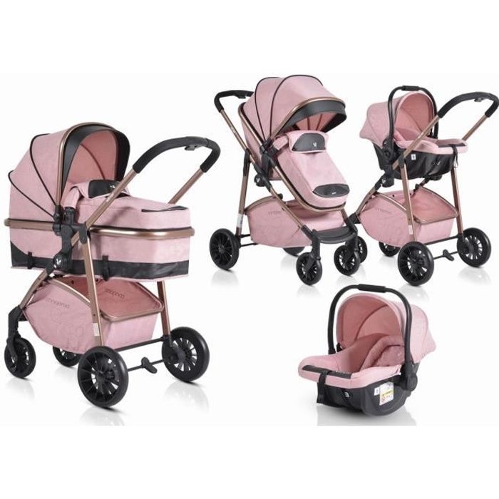 Cangaroo - Poussette combinée - trio 3 en 1 avec siège auto - nacelle - groupe 0m+ - de 0 à 15kg - Milan rose