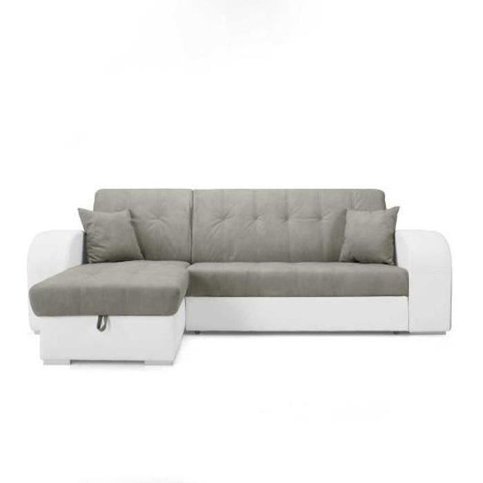 Canapé d'angle GENOVA en simili cuir gris nubuck blanc
