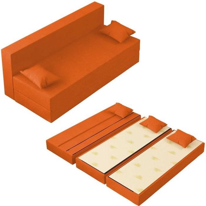 Canapé Lit TreTris Convertible Modulable Réversible 3 places - Tissu dehoussable et lavable Couleur Orange