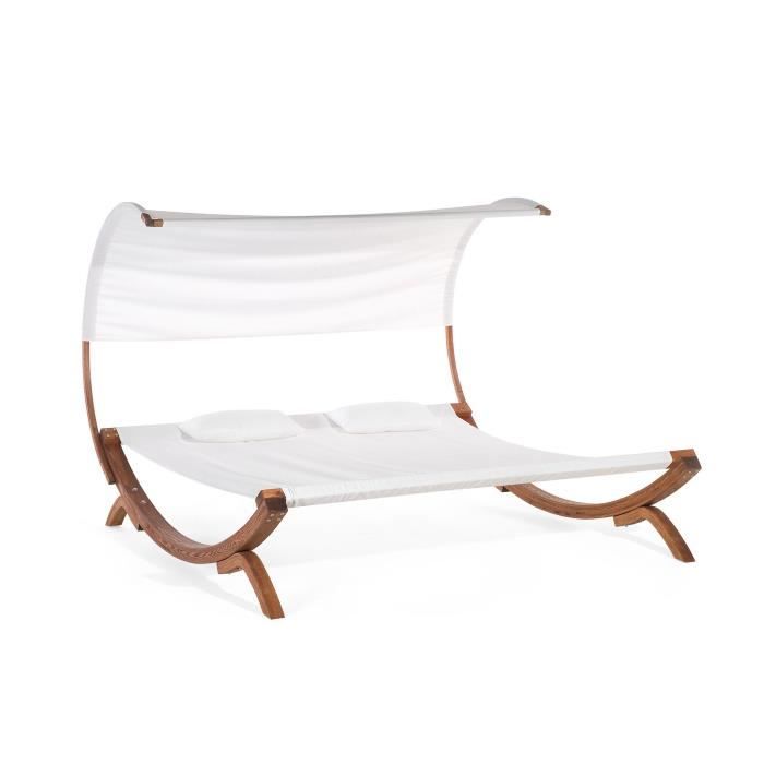 Beliani - Lit de jardin en bois et tissu blanc cassé TERAMO